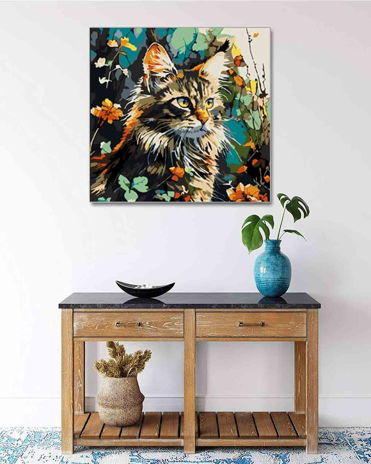 TOCARE Framed Paint by Numbers Kit for Adults Beginners, 12x12inch Cat Paint by Number with Frame,Easy Dragon Li Cat Paint by Numbers Framed Canvas(Without Easel)