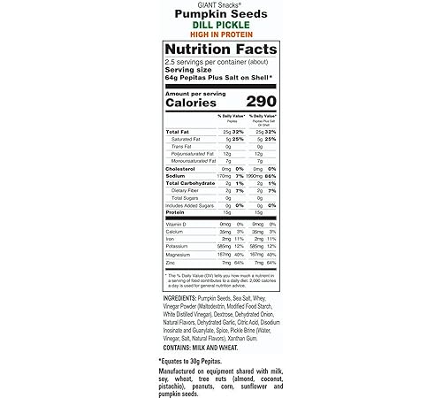 GIANTS Pumpkin Seeds, eneldo pepinillo tostado saborizado 5.15 onzas (paquete de 12)