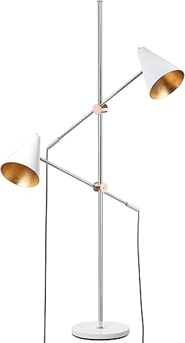 SAFAVIEH Lighting Collection Reed - Lámpara de pie moderna y contemporánea escandinava, retro, cromadoblanco, de 71 pulgadas, 2 luces, sala de