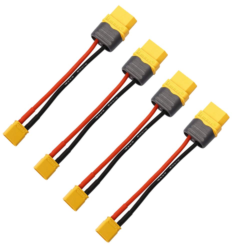 LinsyRC 4pcs XT30 Plug Male Connector to XT60H Plug Female Connector Adapter with 10CM 16AWG Cable for RC Drone LiPo Battery