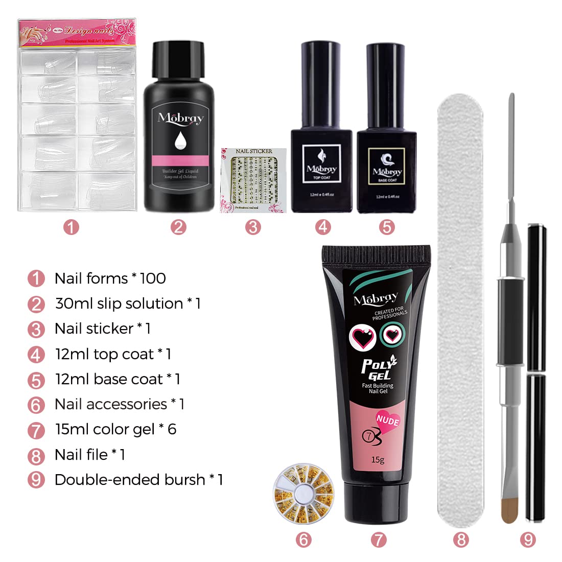 Mobray Polygel Nails Kit Poly Extension Builder Gel Set 6 Colors Gel