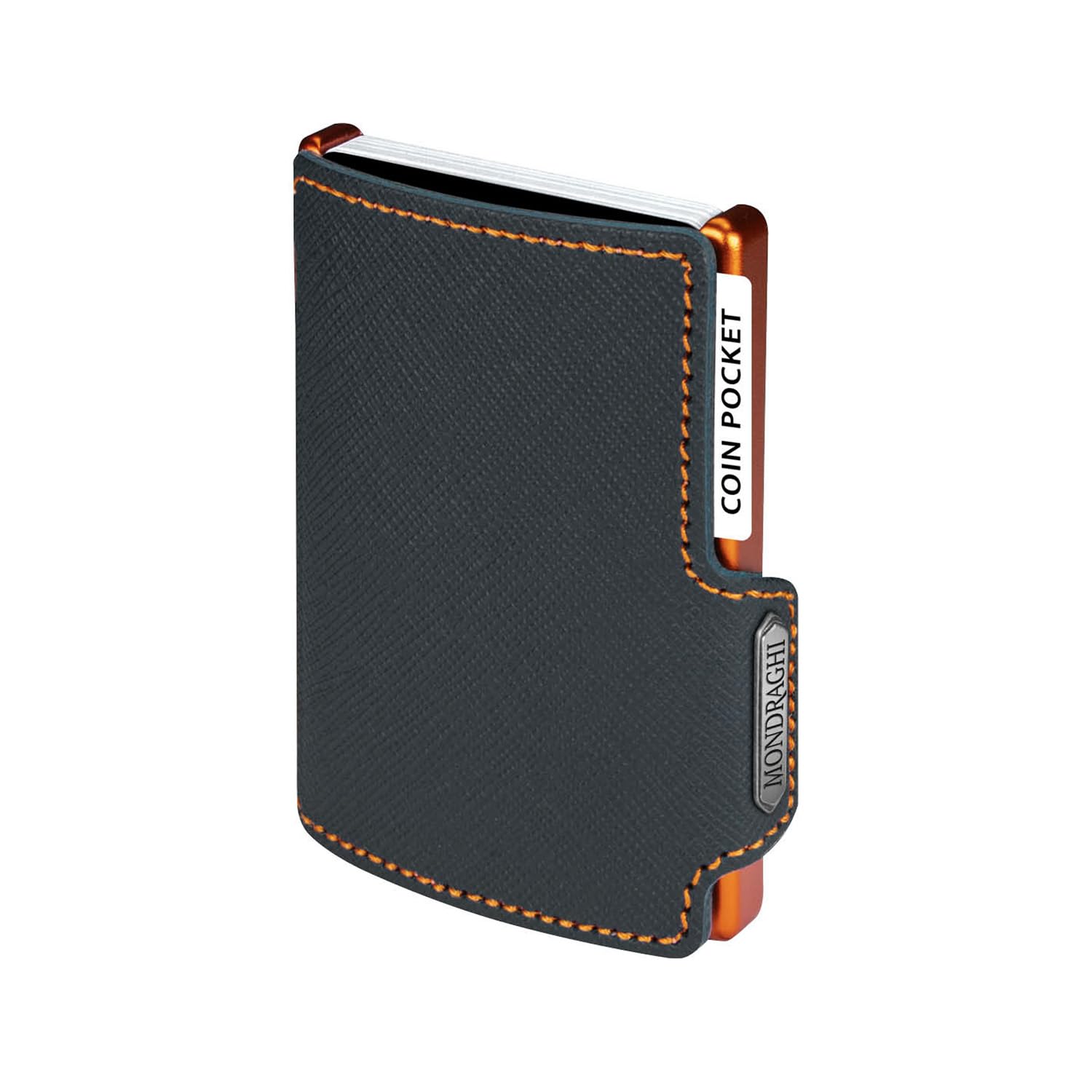 MONDRAGHI Saffiano Plus Blue - Mini Portafoglio Donna Slim con Protezione RFID | Pelle Saffiano Antigraffio | Portamonete Integrato Elegante Blu