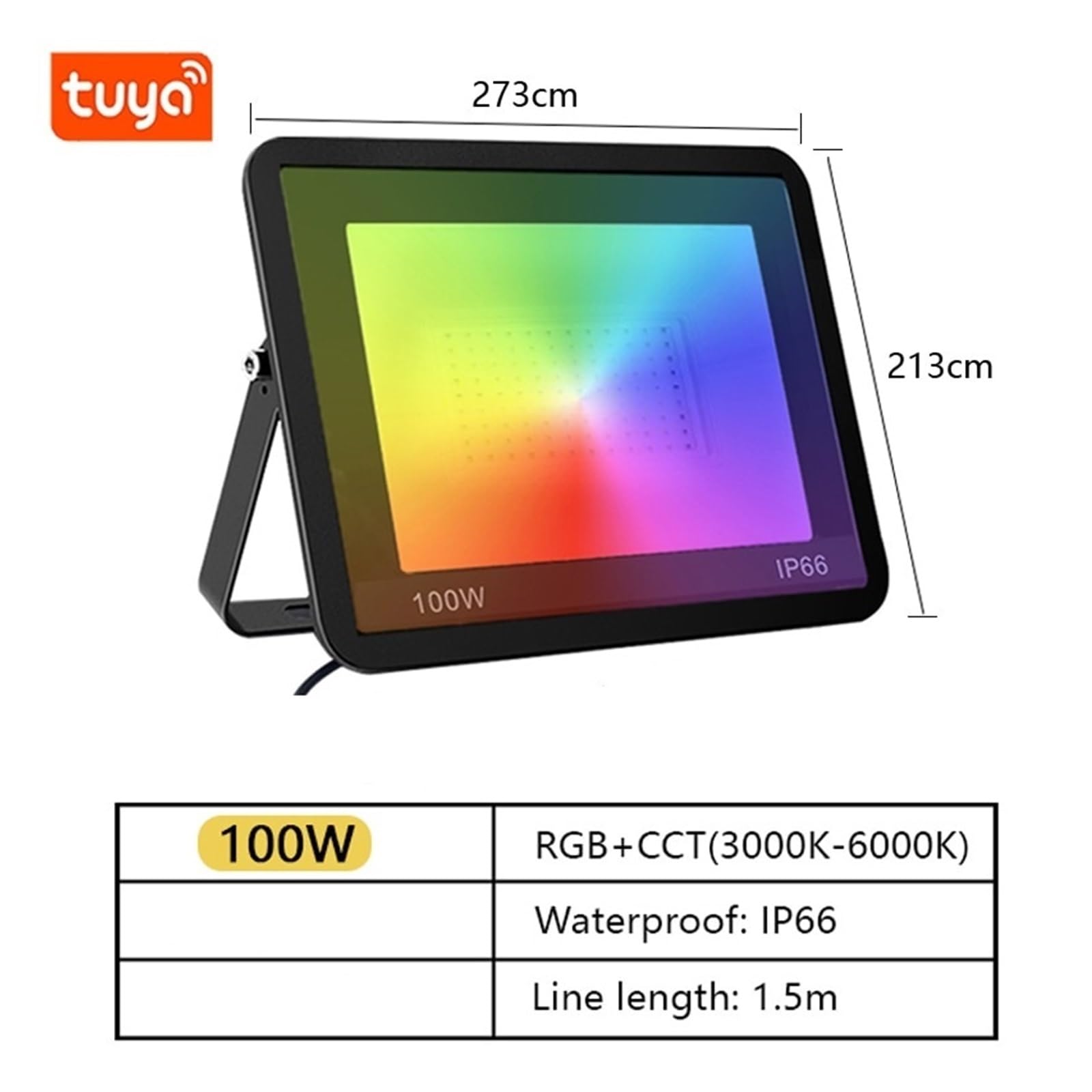 TUYA Reflektor RGB Inteligentna Aplikacja Sterowanie Głosem RGBCW CCT 3000-6500K 30W 50W 100W AC Na Przyjęcie W Ogrodzie Oświetlenie Zewnętrzne Efektywna OszczęDność Energii(100W)