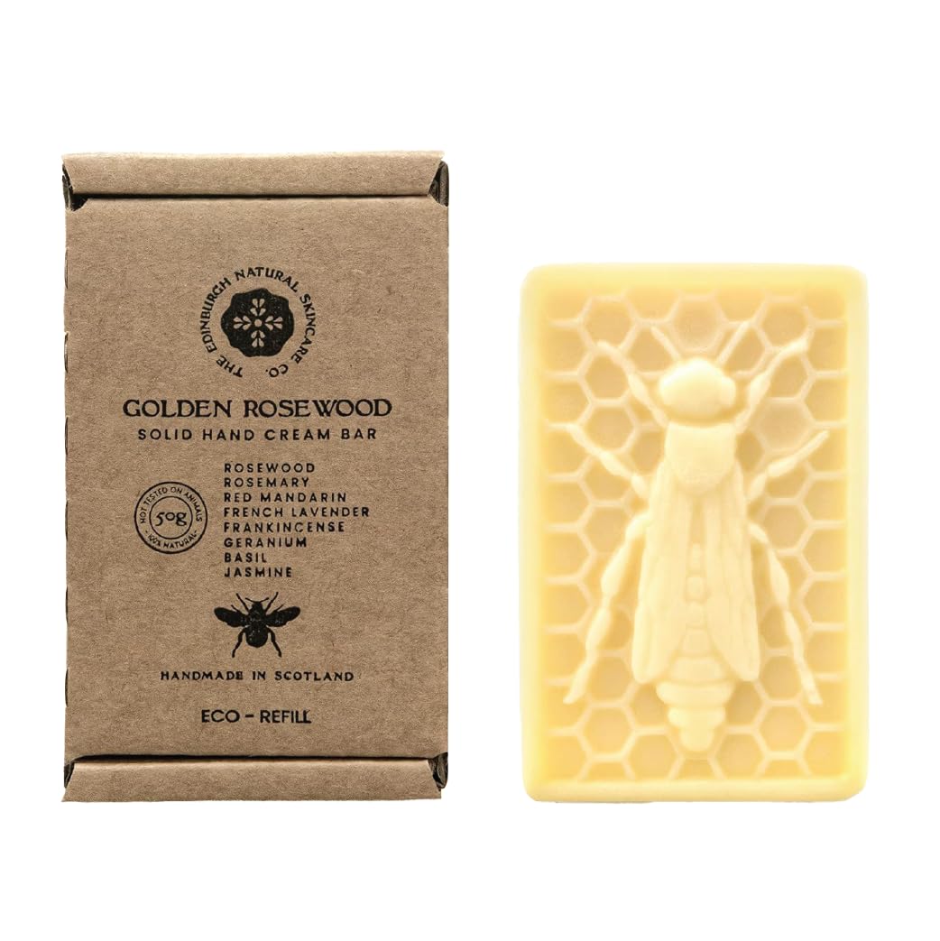 – Golden Rosewood Eco-Refill Solid Hand Cream Bar – 100% Natural Moisturiser for Very Dry Hands | With Beeswax, Cocoa Butter & Coconut Oil | 50g | Packaging May Vary
