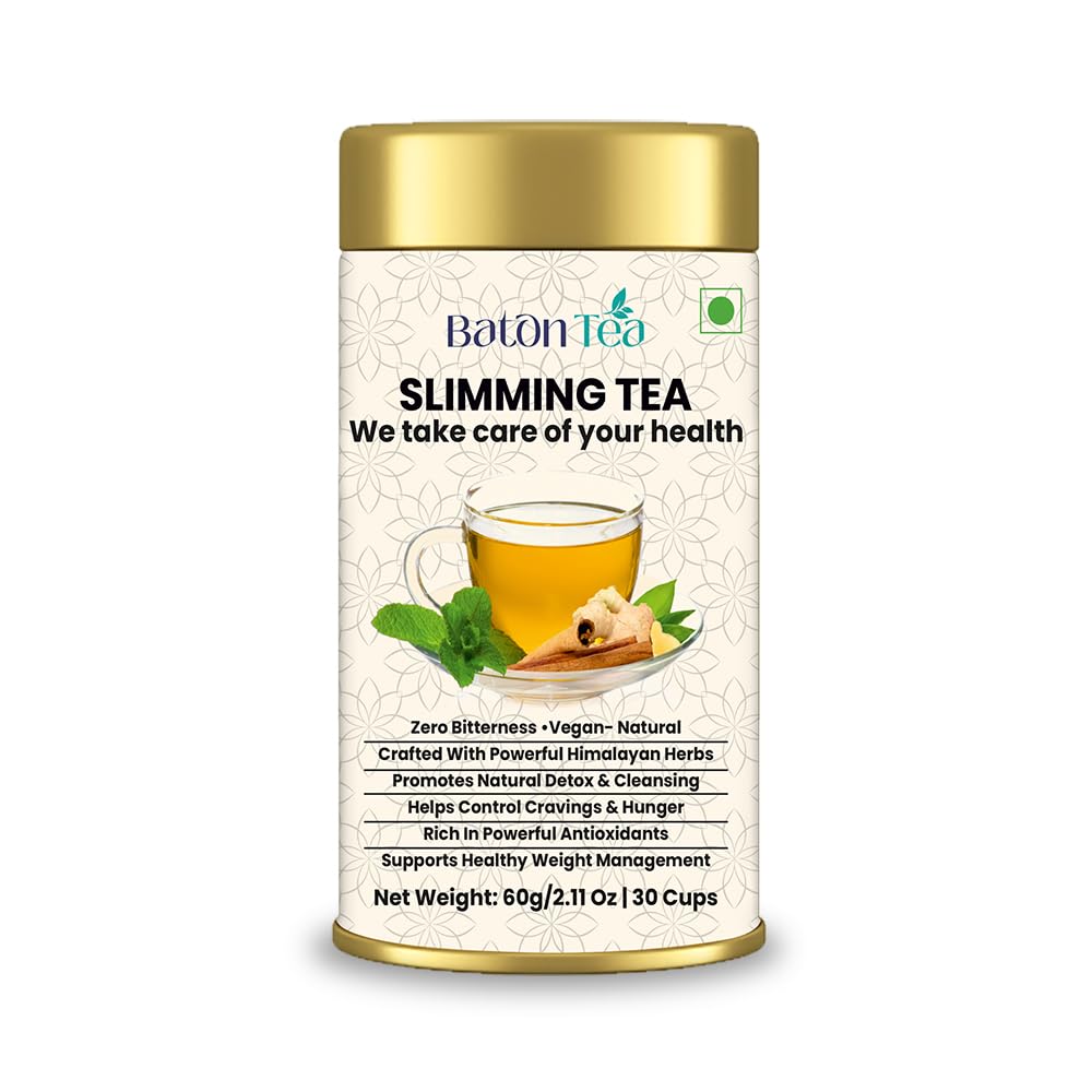 BATON Slimming Herbal Tea, 60g Loose Leaf in Tin | Weight Loss & Belly Fat Reduction, Zero Bitterness, Boosts Metabolism, Digestion & Detox, Pure Herbs