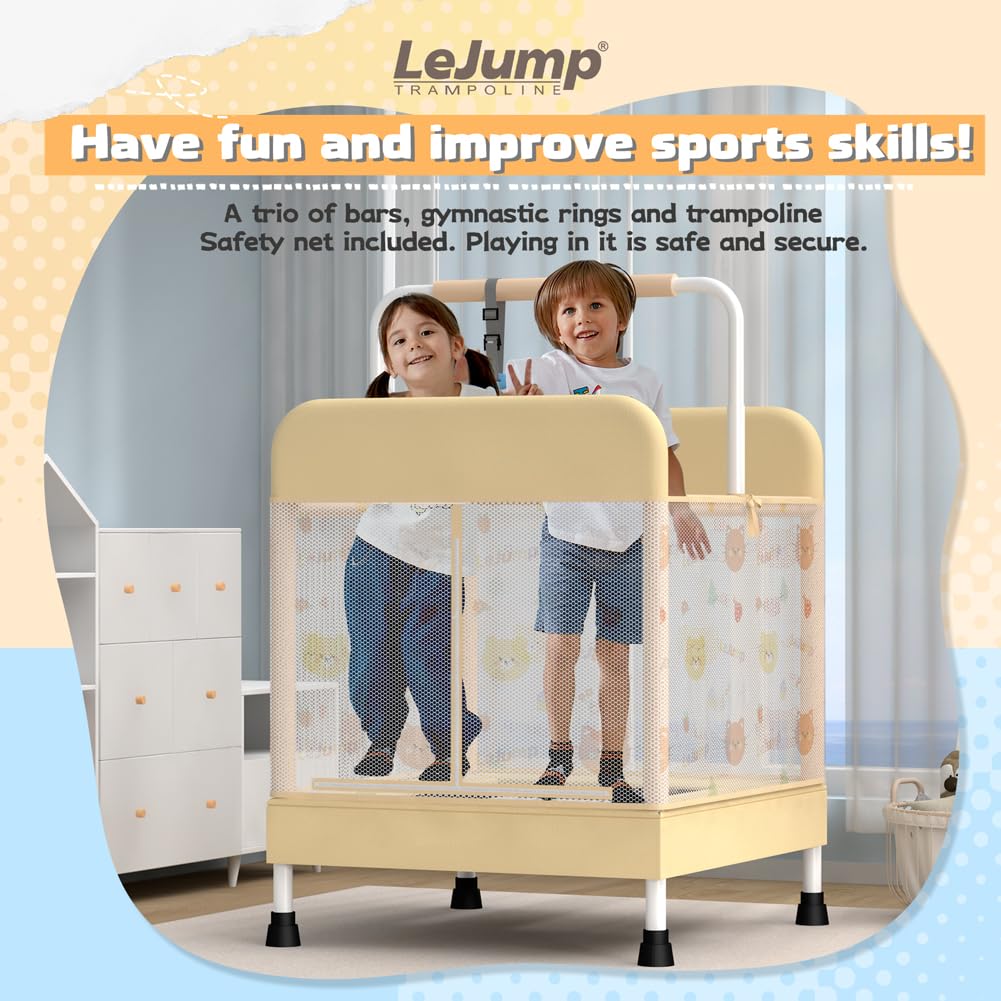 LeJump 110cm Trampoline for Kids Aged 1 to 8 Toddler Trampoline, Indoor Use, Includes Safety Enclosure Net and Anti-Skid Pad, Loading Capacity 80KG