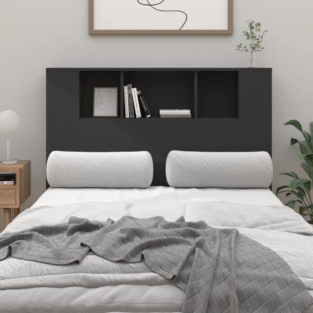 FIRBNUS Mueble cabecero Negro 120x18,5x104,5 cm Cabecero Y Mesitas Cabecero con Almacenaje Muebles Dormitorio Mueble Almacenaje Adecuado para Cualquier Dormitorio Diseño Contemporáneo