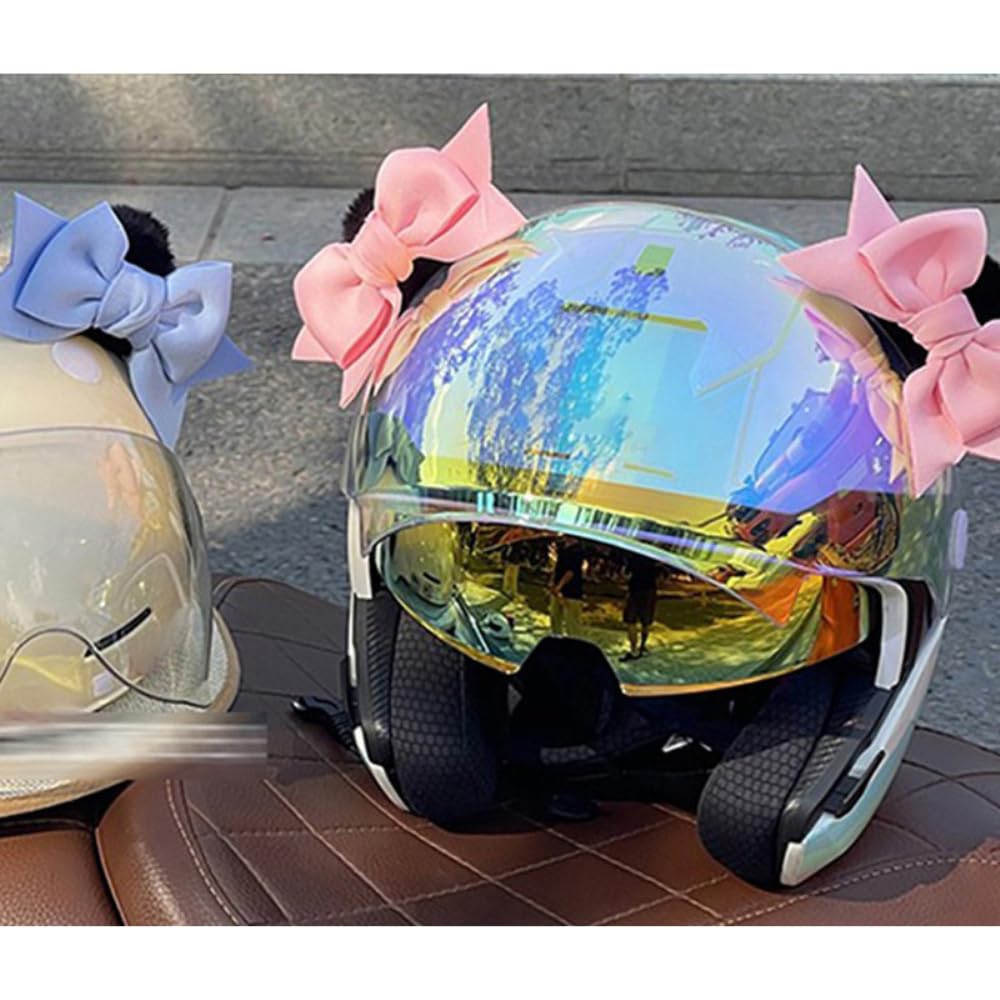Wambere Décoration de casque de moto, nœud tridimensionnel oreilles de chat décoration de casque oreilles en peluche chapeau de moto bijou de casque amovible ornements de casque moto accessoires de
