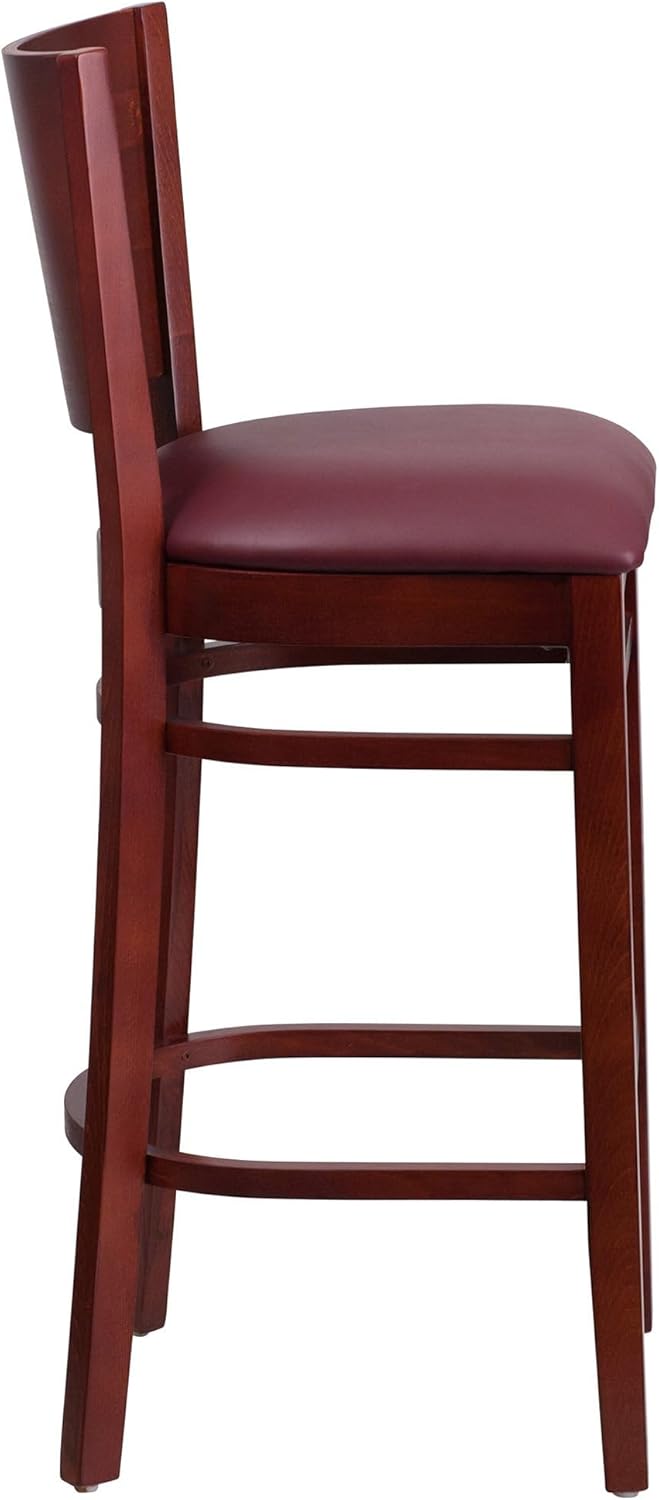 Walnut Solid Back Wooden Barstool with Footrest