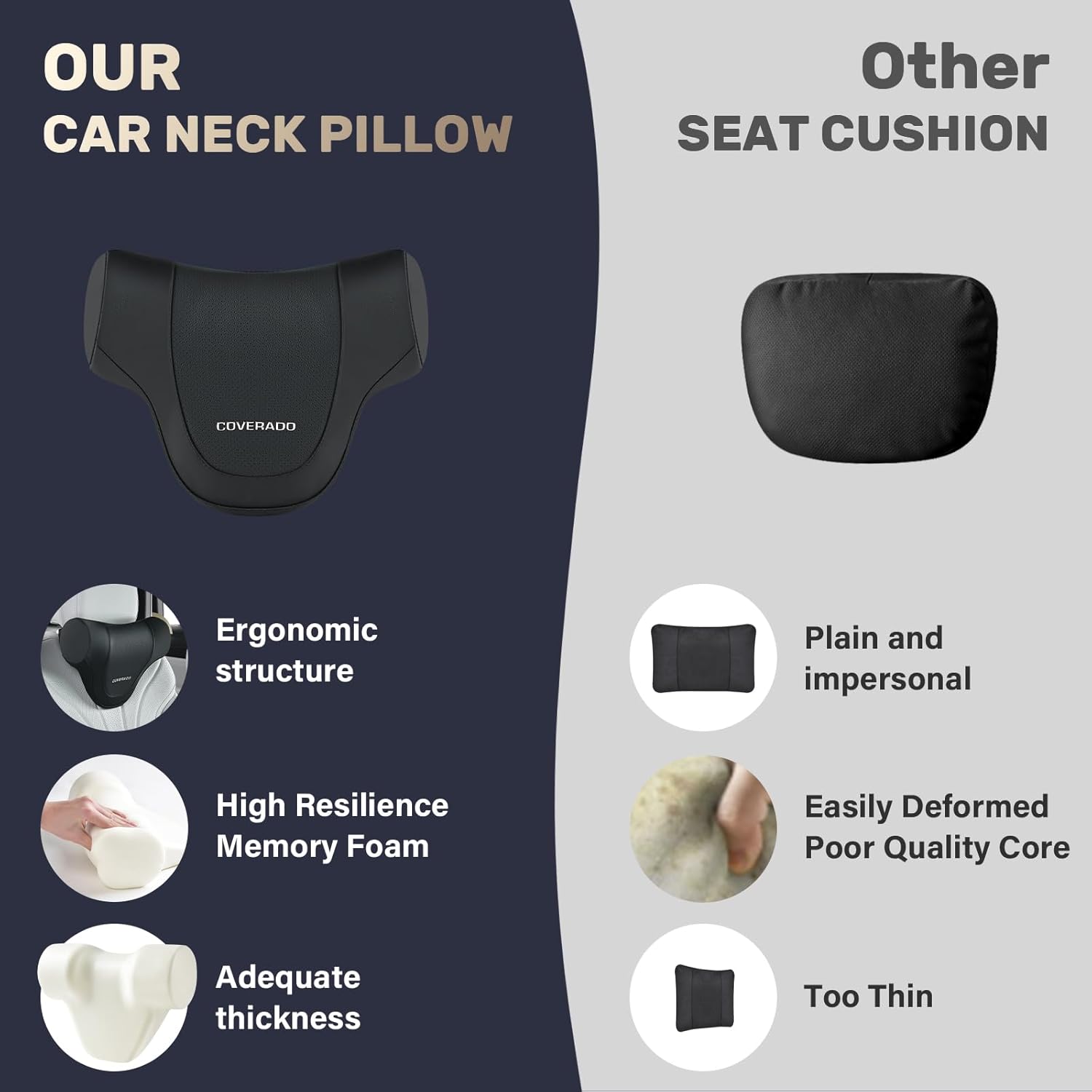 Coverado Car Headrest Pillow, Ergonomic Memory Foam Car Neck Pillow for Driving Seat with Adjustable Strap, Soft PU Leather Breathable Removable Cover Neck Support for Neck Pain Relief, Pink