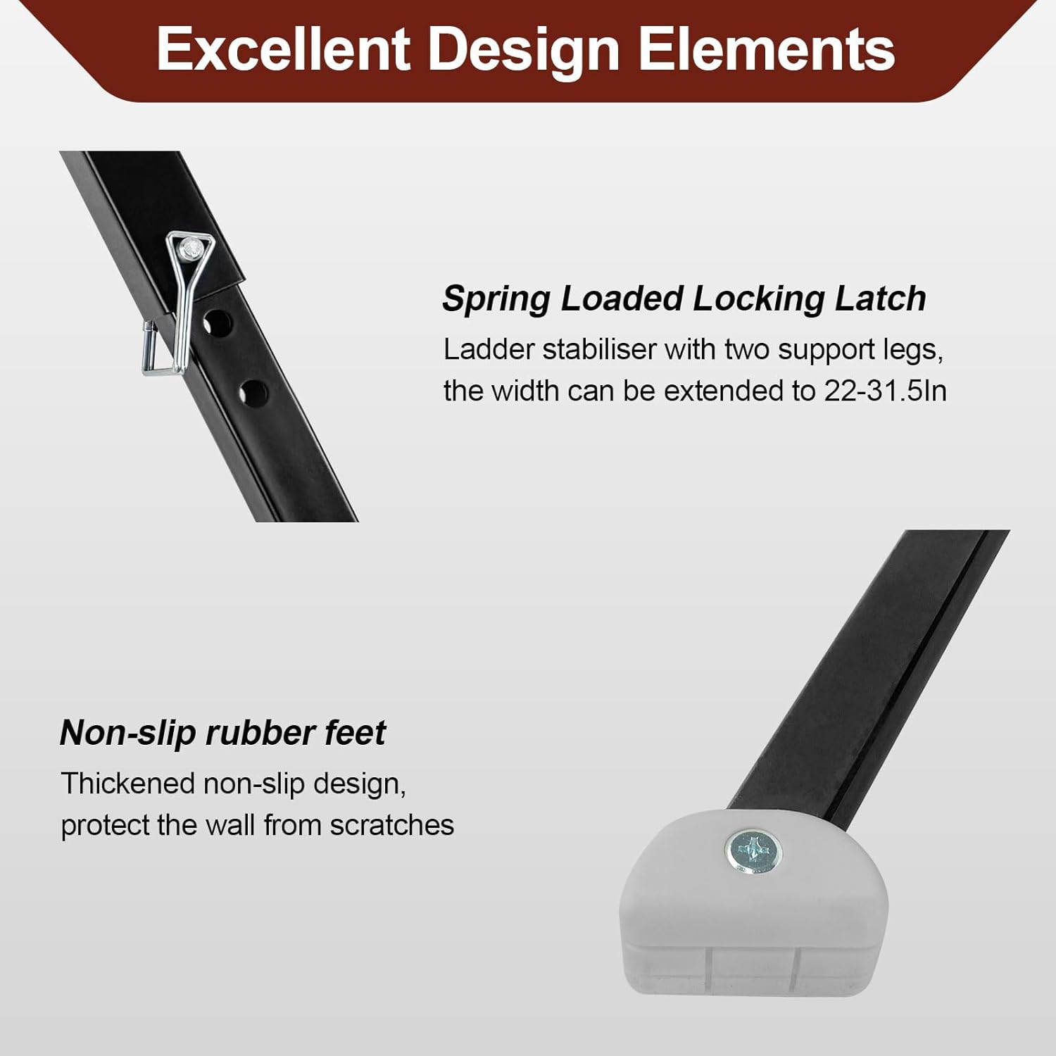 Ladder Stabilizer for Roof,Ladder Stabilizer,Wall Standoff,Ladder Accessory Safety Stability Easy Use,380 Lbs Weight Rating,Black