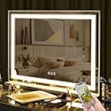 FENCHILIN Vanity Mirror with Lights 32” x 23” Hollywood Makeup Mirror with Light Strip Smart Touch Control 3 Colors Dimmable Light Strip & 10X Magnification White