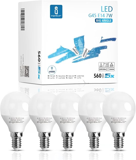 E14 Small Edison Screw Golf Ball Bulb, Aigostar G45 SES LED Light Bulbs 7W(43W Equivalent), 6400K Cool White E14 LED Bulb, 5 Pack, 520LM