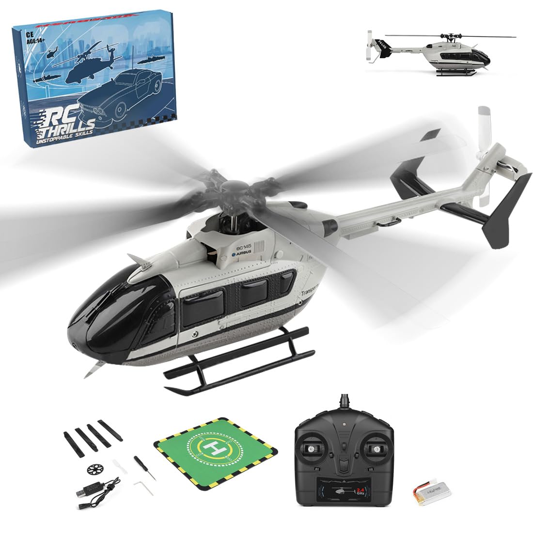 Helikopter RC, WL-K160 EC-145 160-klasa 2,4 G 4-kanałowy 4-śmigło 6-osiowy żyroskop bez wahadłowego utrzymywania wysokości RC wojskowy helikopter model z regulowaną przepustnicą po lewej i