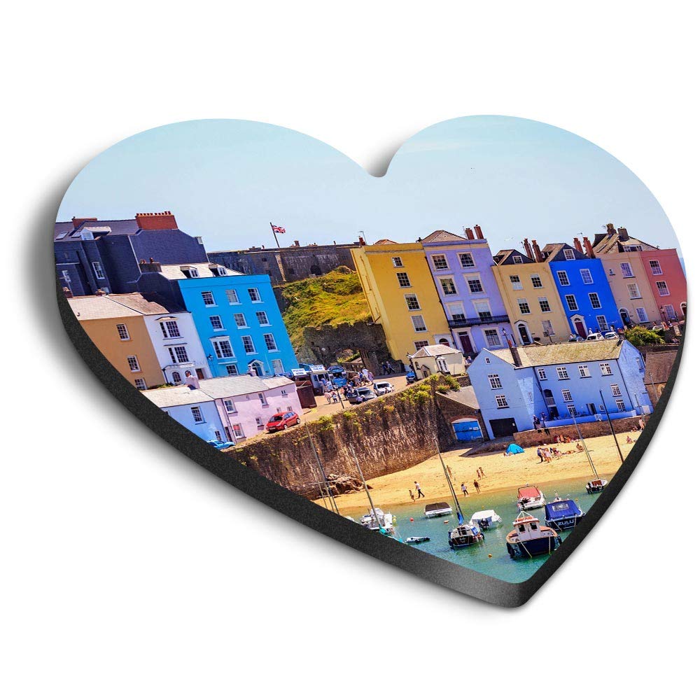 1 x Heart MDF Magnets - Tenby Harbour Wales UK Travel Boats 24293