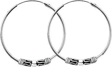 Two Bali Style 925 Silver Hoops – Pair of Unisex Handmade 16 mm Hoop Earrings – Ethnic Artisan Design – Model 7