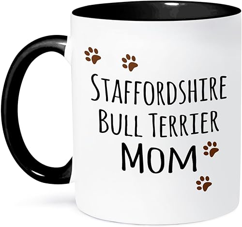 3dRose Staffordshire Bull Terrier Dog Mom - Taza de 11 onzas, color negro