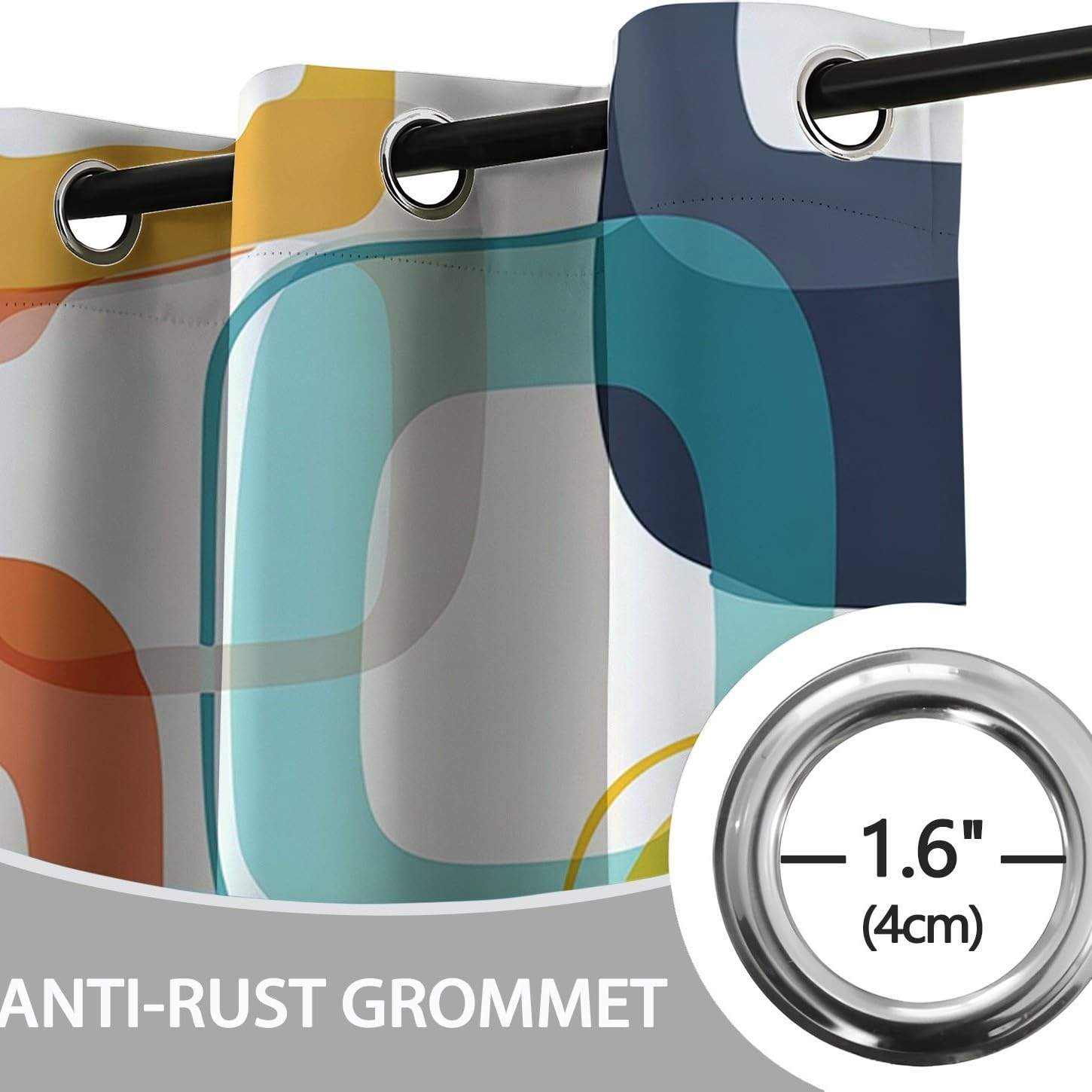 Rideaux Occultants Isolants Anti-Froid 91.5L X 160H cm (2 Panneaux), Design Géométrie Rétro Élégante, Tenture à Œillets Opaque pour Salon et Chambre, Coloré