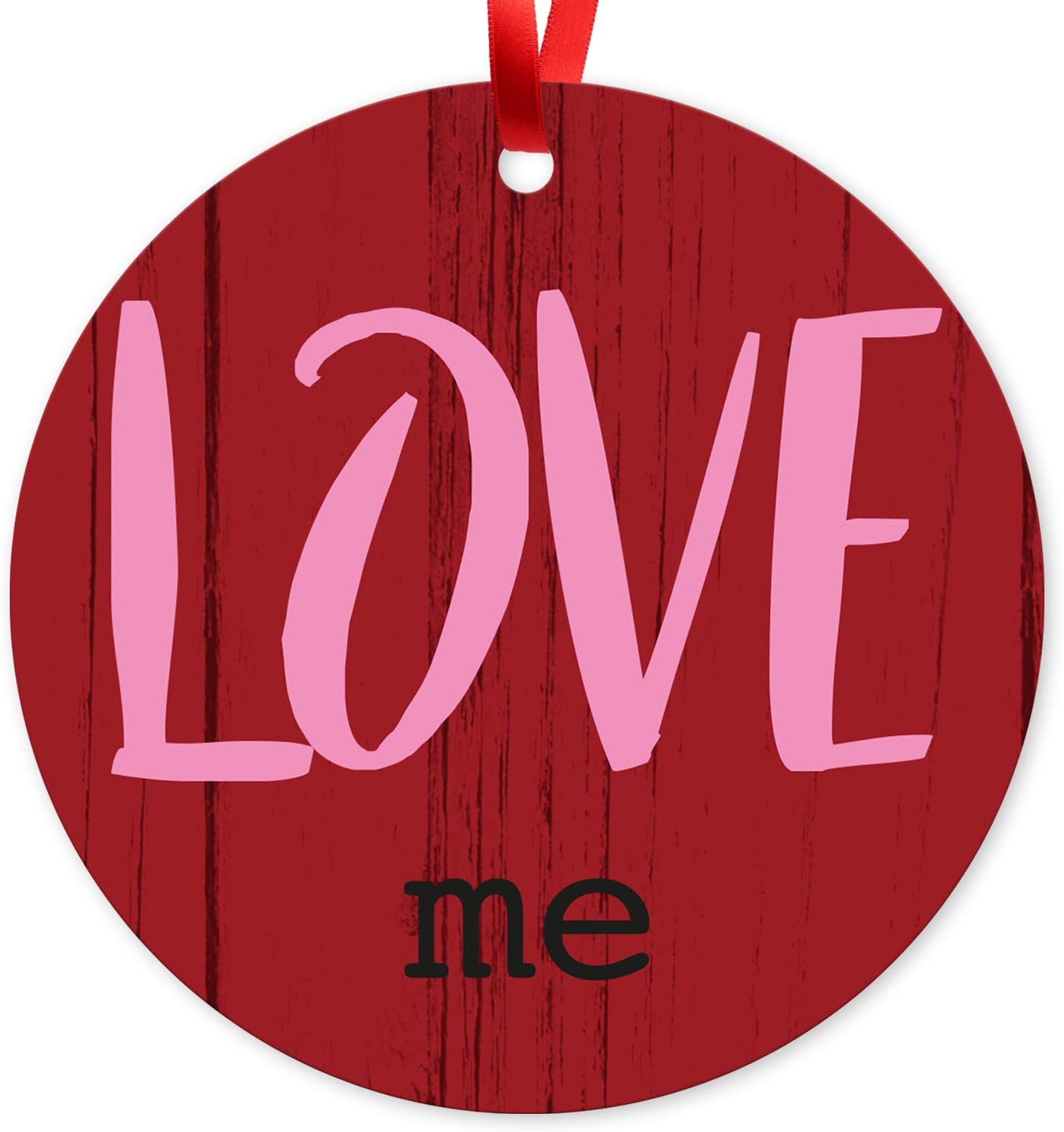 Soul Décor Valentines Day Ornaments Décor, Hug Me Love Me Kiss Me, Large 8" Round Metal Ornament, with Red Satin Ribbon