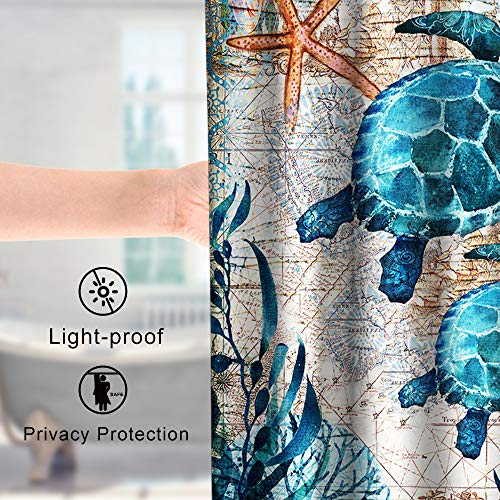 Final Friday Nautical Green Sea Turtles Beach Theme Fabric Shower Curtain Sets Bathroom Blue Ocean Decor with Hooks… - Image 8