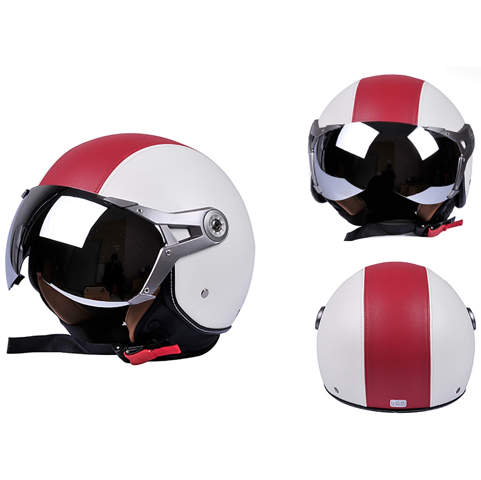 JATIBOSH Medio Casco Retro Tratamiento De Fortalecimiento, Antiarañazos Motocicleta Casco, Lentes Chapadas En Plata Clara De Primera Calidad Jet Ciclomotor Abierto Cascos, Certificación ECE