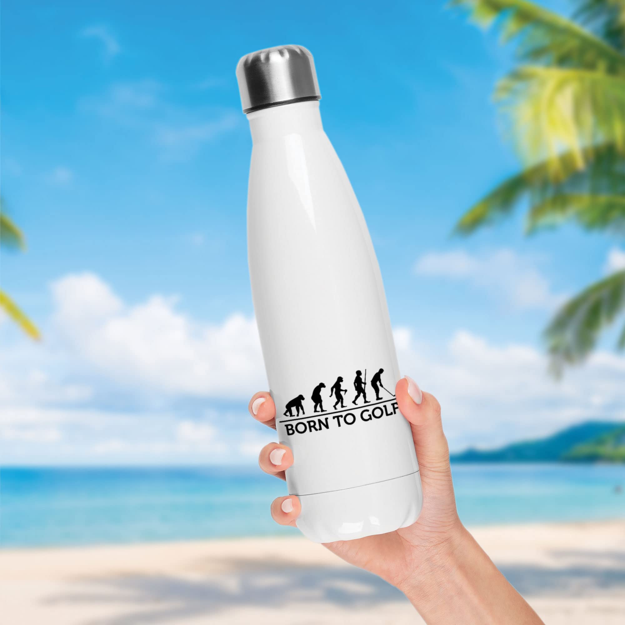 Botella isotérmica blanca con diseño de evolución golf 2