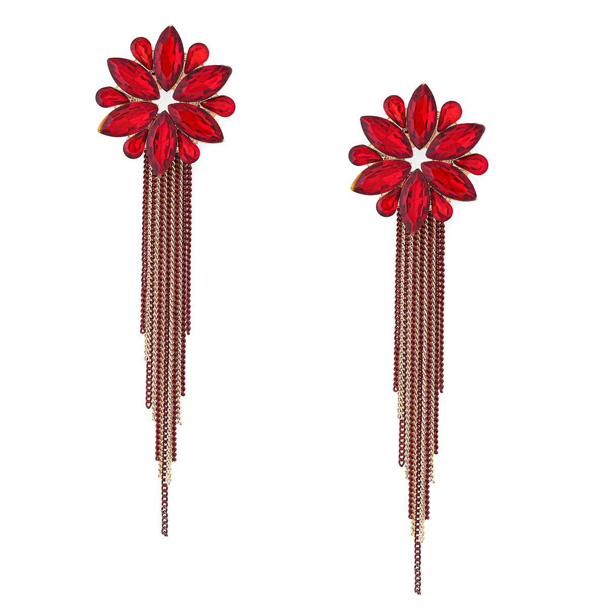 Yellow Chimes Crystal Danglers Earrings for Women Floral Shaped Crystal Red Long Chain Dangler Earrings for Women and Girls (B0BD5JDR3K) Amazon Price History, Amazon Price Tracker