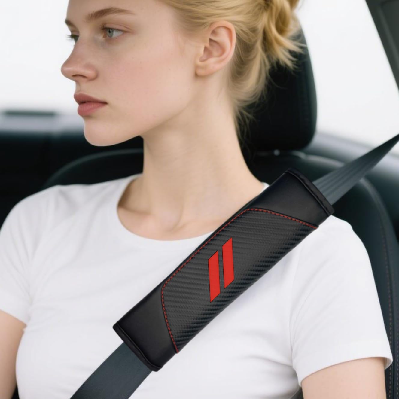 2Pcs Carbon Fiber Leather Seat Belt Cushions Shoulder Pad Soft for Camaro RS Equinox Malibu Traverse Blazer Cruze Trailblazer Trax Sonic Spark Accessories,Car Seat Belt Pads Safety Belt Cover Pad
