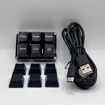 BTXETUEL Copy Paste Search Save Cut All 6 Keys Keyboard One Hand OSU Keypad Programmable Mechanical Shortcut Macro Keyboard for Work and Gaming Black