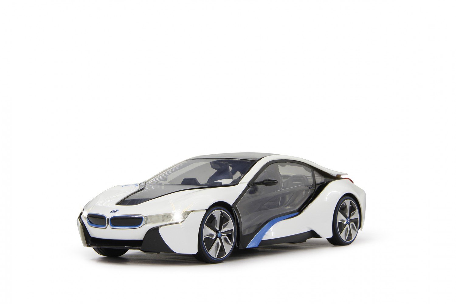 Jamara 404571 - BMW I8 1:14 Blanca Puerta radiocontrol - Licencia Oficial, Detalles fieles, hasta una Hora de funcionam, Luces LED