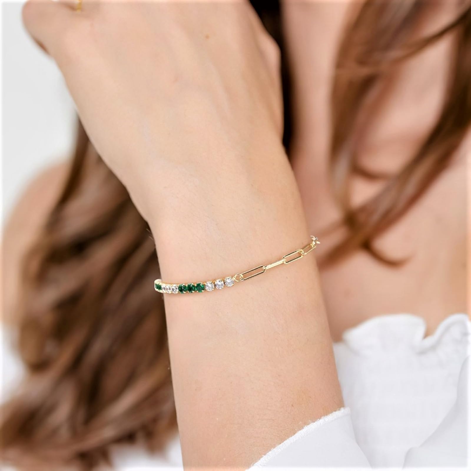 Bracciale da Tennis & Catena a Graffetta in Argento 925 con Zirconi Brillanti per Donne e Ragazze, Placcato Oro, Braccialetto Infinito con Zirconia Cubica per Lei