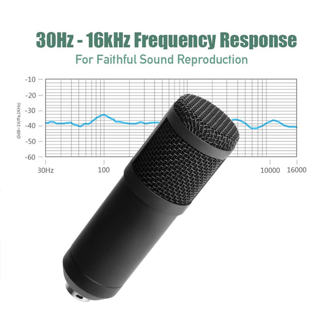 AKT USB Streaming Podcast Ordenador Personal Micrófono Estudio Profesional Kit de Micrófono de Condensador Cardioide con Filtro de Montaje con Amortiguador de Brazo de Pluma