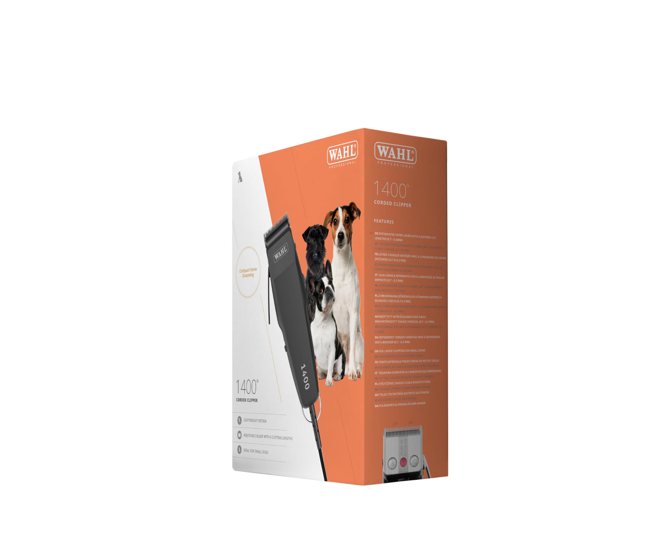 Wahl 1400, Cortapelos para animales, Cortapelos con cable para perros, Kit de peluquería, Peluquería canina en casa, Cuchillas afiladas con precisión, ligero, 4 peines de sujeción, Negro