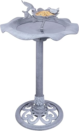 Baños para pájaros de 33 pulgadas de altura, poliresina, ligeros, grandes, para decoración de jardín al aire libre, color gris