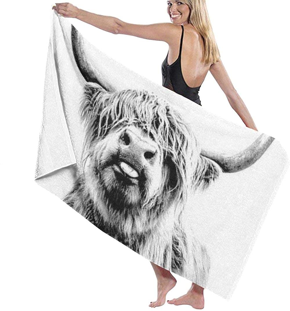 RUiillg Microfiber Beach Towel Oversize,Portrait Of A Highland Cow Quick Dry Extra Large Bath Towel For Adult Men Women,Sand Proof Resistant Sandless,XL Personalized Travel Pool Towel