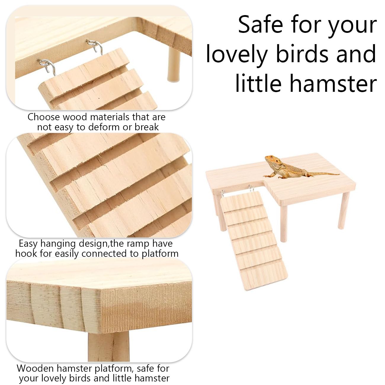 Escondite de Madera para Reptiles con rampa de Escalada, dragón Barbudo, Cueva, acuarios y terrarios, Accesorios para Dragones barbudos, gecos, lagartos, Tortugas, hámsteres (Grande)