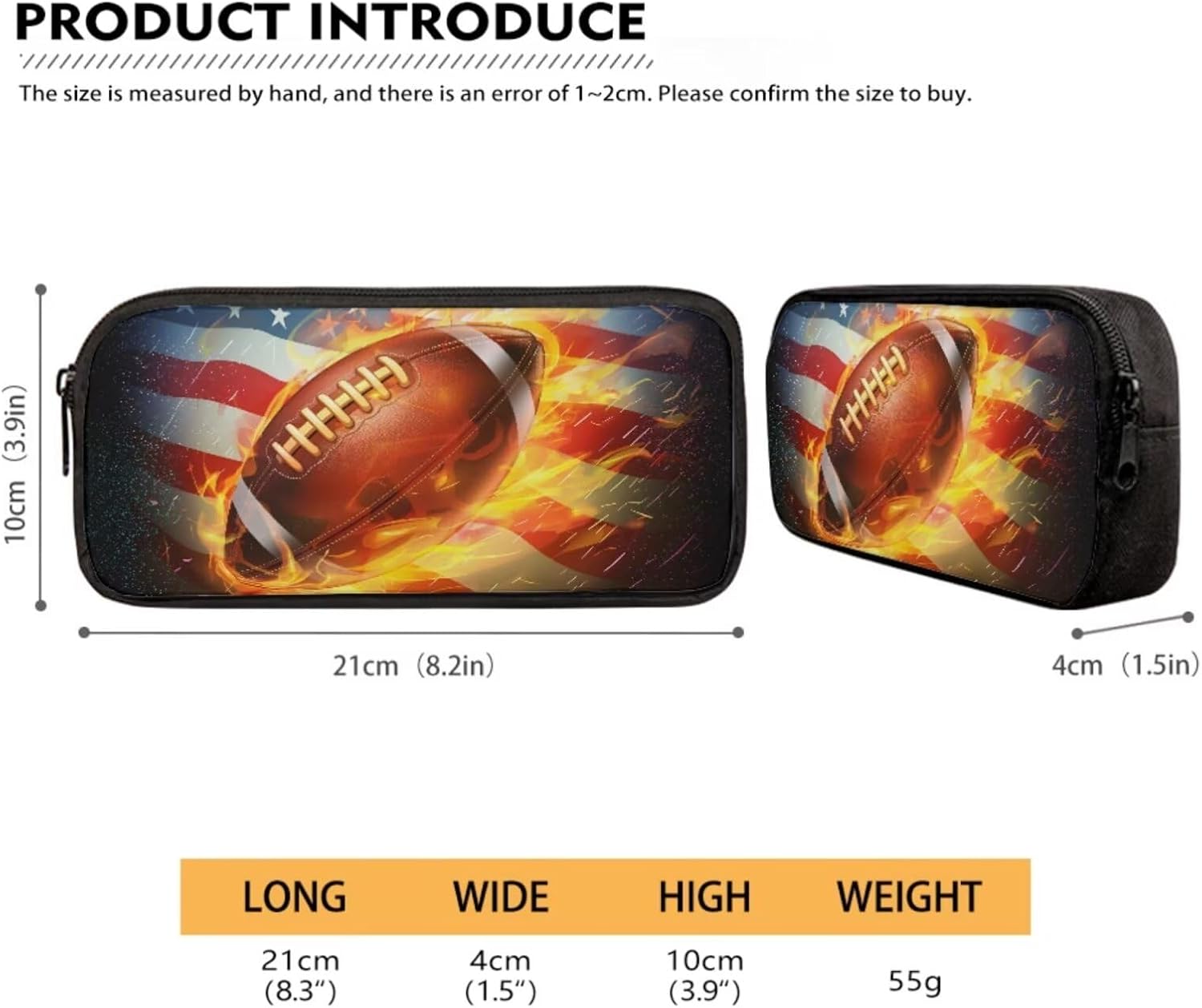 Xoenoiee American Football Fire Flag Print 3 Pcs Kids BookBag+Lunch Box+Pencil Bag for Primary/Middle School Bag Backpack Set for Boys Girls