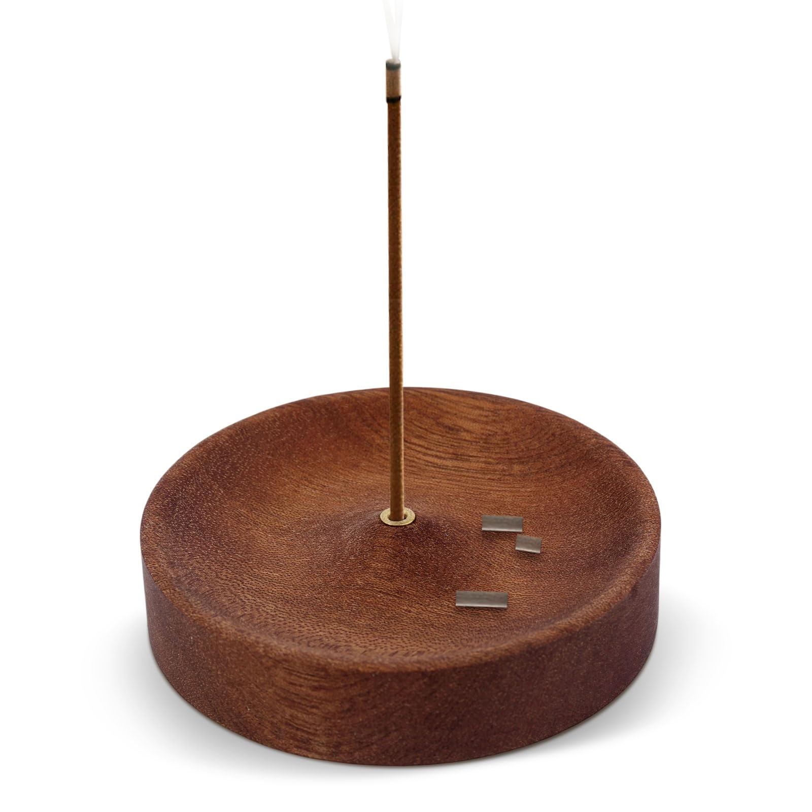 Ebony Wood Incense Burner, Round Wooden Incense Sticks Holder Handmade Ash Catcher Burner Tray Vintage Aroma Diffuser Bowl for Meditation Relaxation Home Decor