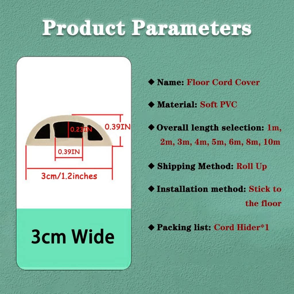 Floor Cord Cover Floor Cord Protector Tan Insulated PVC Soft Floor Cable Protector, Portable Self-Adhesive Cord Management, 3cm Wide Floor Cord Hider for Steps, Wire Organizer