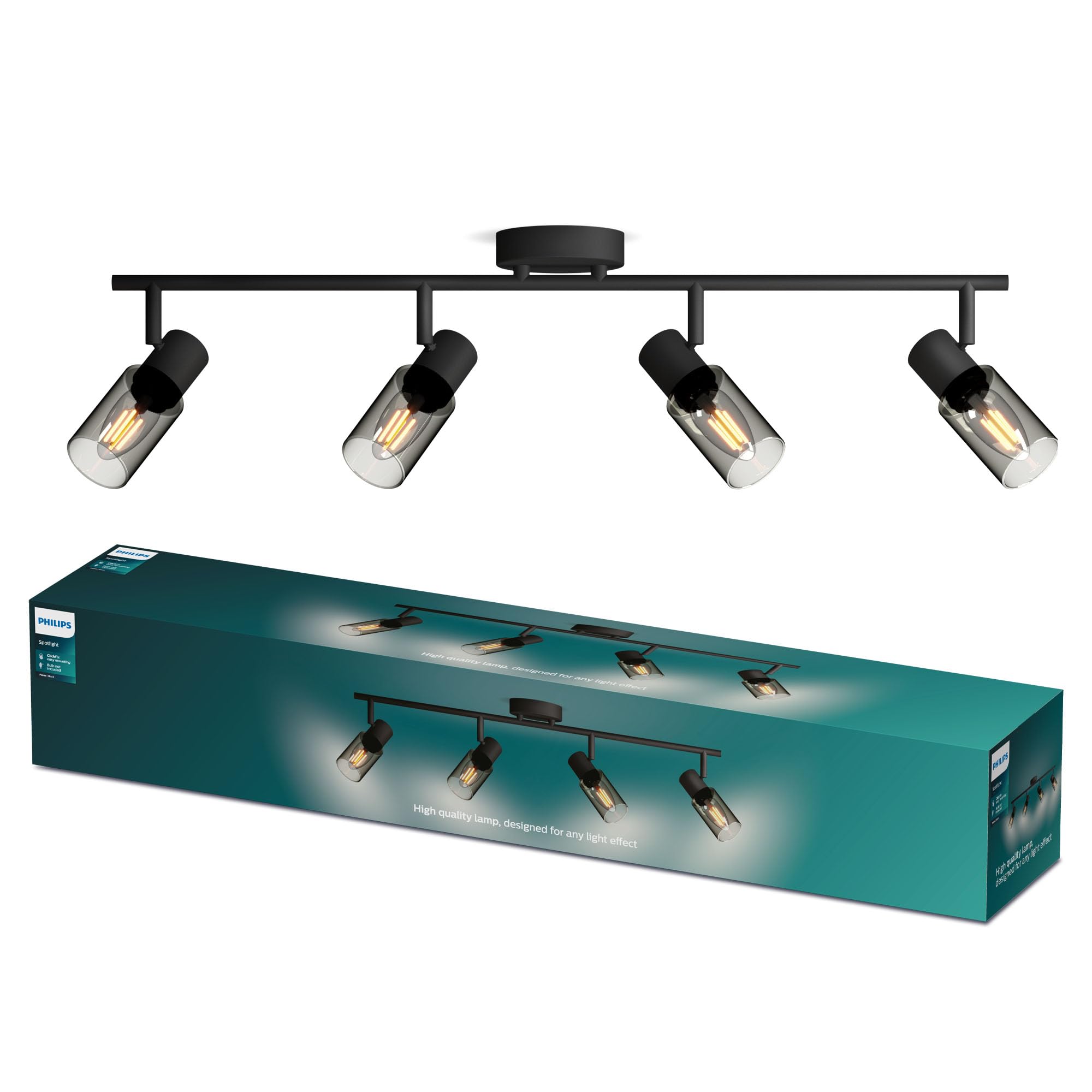 Philips Palms Spot 4-Head, E14 not Included, Black, IP20