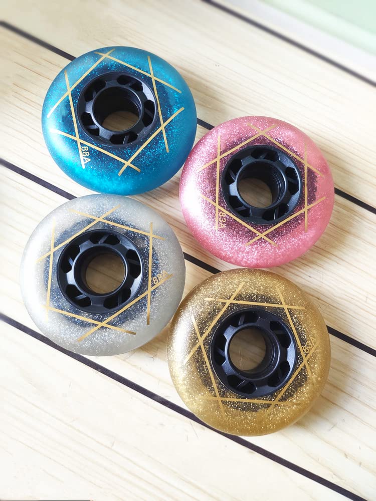 Genérico Ruedas de Repuesto para Patines en Línea Exterior Interior Ruedas de Patines de 72 mm, 76 mm Y 80 mm de Poliuretano de Alta Elasticidad para Frenos (Paquete de 8)