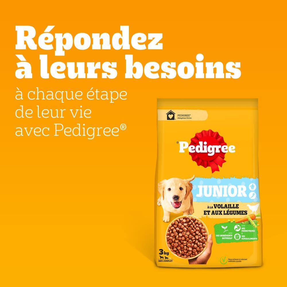 Croquettes PEDIGREE Junior volaille & légumes Chiot Moyen Grand 3 x 3 kg