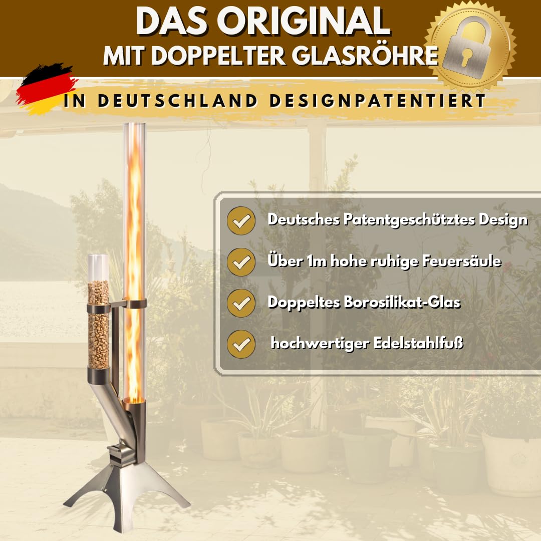 Feuerrohr Dekorative Feuersäule Outdoor inkl. Reinigungsbürste und Abdeckhaube Pelletfackel