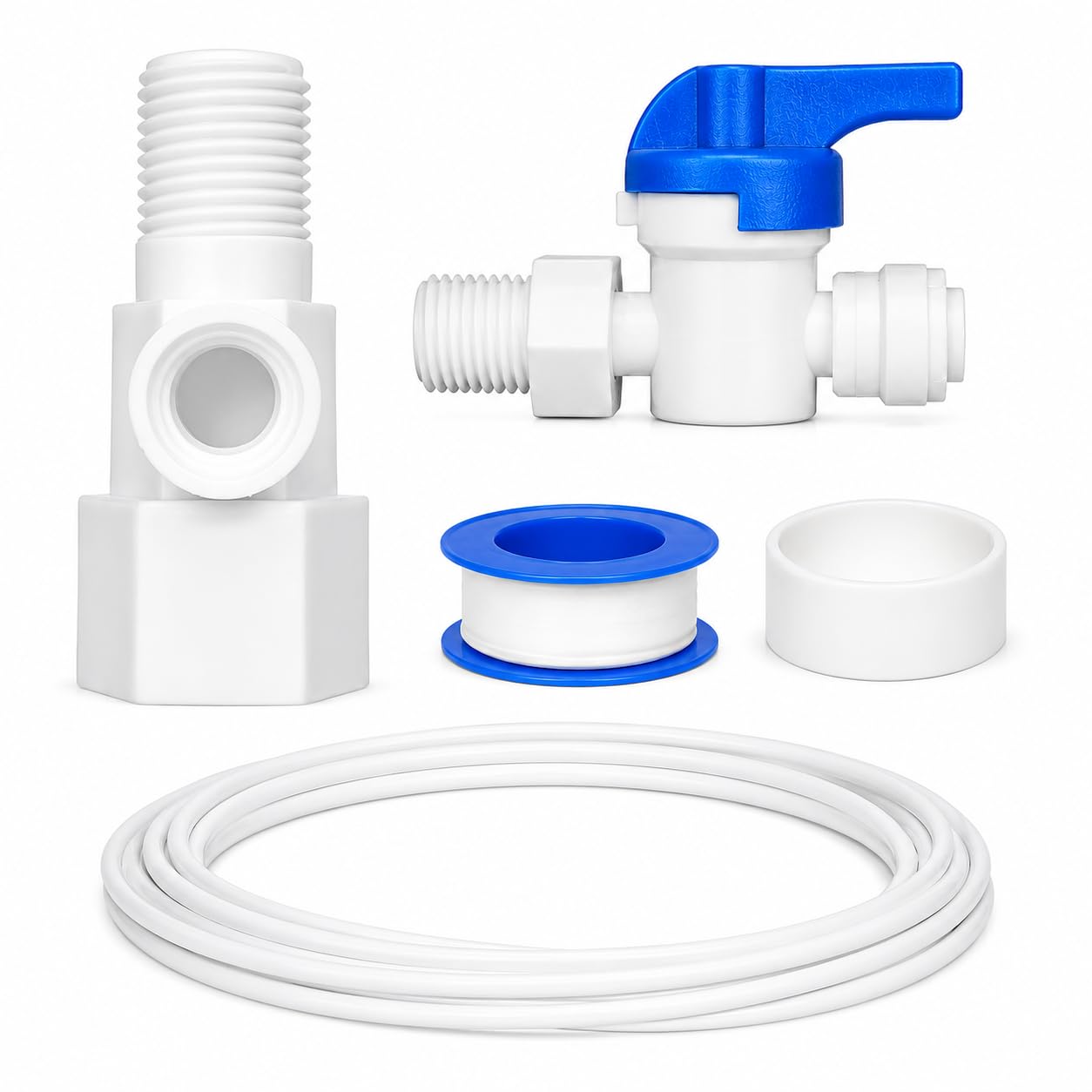 Plastic Inlet Diverter Valve Connector Set for RO Water Purifier | 1/4 Inch (6mm) Push Fit Connection with Teflon Tape & 2 Meter Pipe | Compatible with RO UV UF Water Filter | White-image-22
