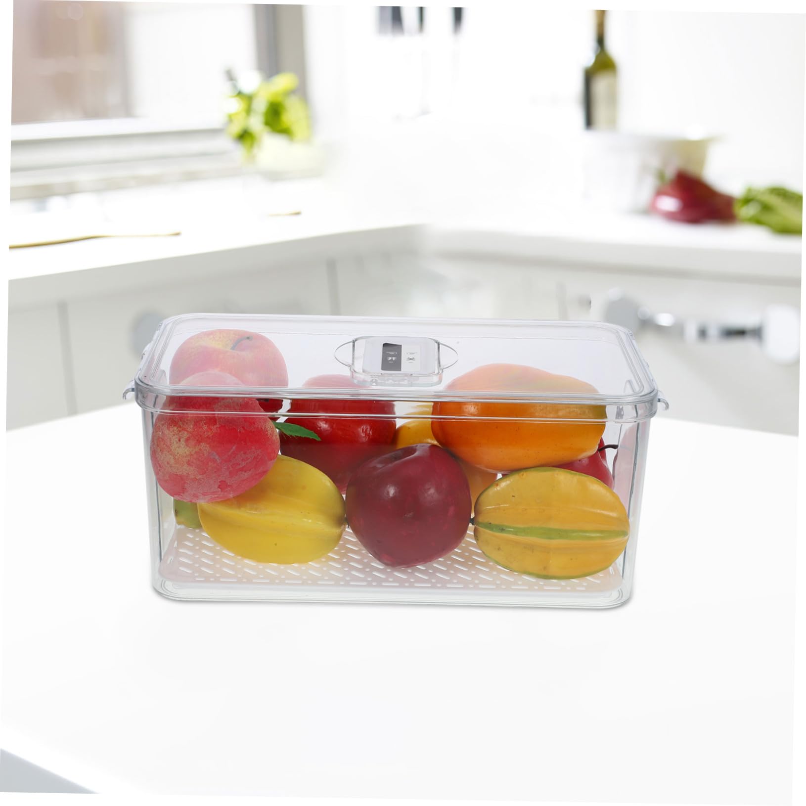 Hohopeti Contenedor Organizador de Gran Capacidad con Tapa Hermética para Refrigerador Caja Transparente y Bandeja de Drenaje Reutilizable para Alimentos y Frutos Secos