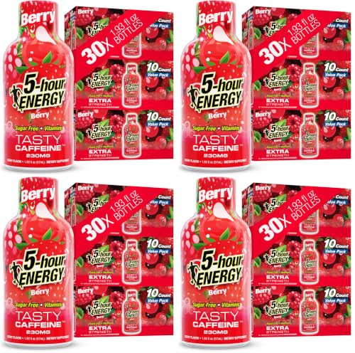 Image of 5-hour ENERGY BERRY Flavor, 30 Count, 1.93 Fl Oz Energy Shot, Extra Strength, Amino Acids, B Vitamins, Sugar Free and Zero Calories (Pack of 4)