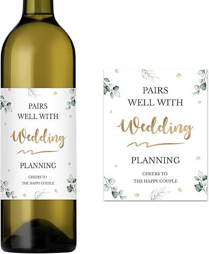 Miniatura 1 de 6 etiquetas de vino de boda, combinan bien con calcomanías de botella de vino con patrón de hojas neutras de boda, regalo de compromiso,