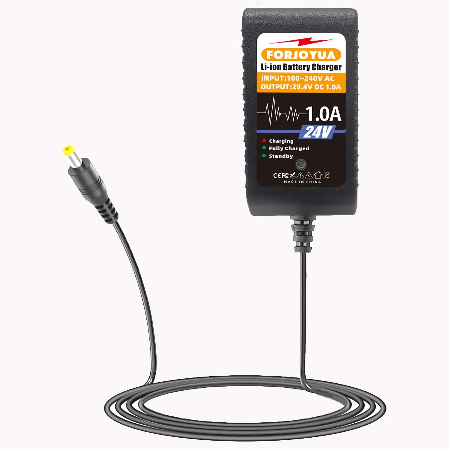 FORJOYUA 29.4V 1A Lithium Battery Charger for 7S 24V 25.9V Li-ion Battery Pack with DC5.5 * 2.5mm Connector