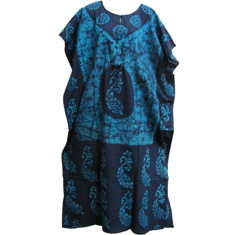 Indian Cotton Batik Paisley Floral Bohemian Long Caftan/Kaftan Dress No2