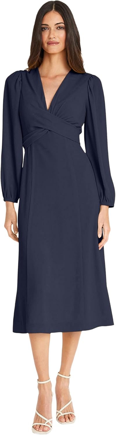 Maggy London Womens Stunning Multi Occasion Twist Empire Waist Midi Dress for Women | Long Sleeve Dresses